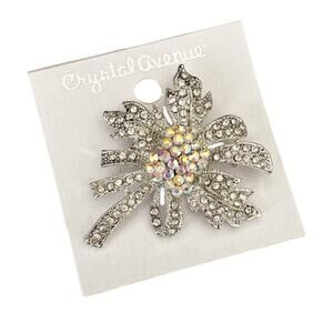 NWT Crystal and Silver Plated Iridescent Bouquet of Flower Brooch